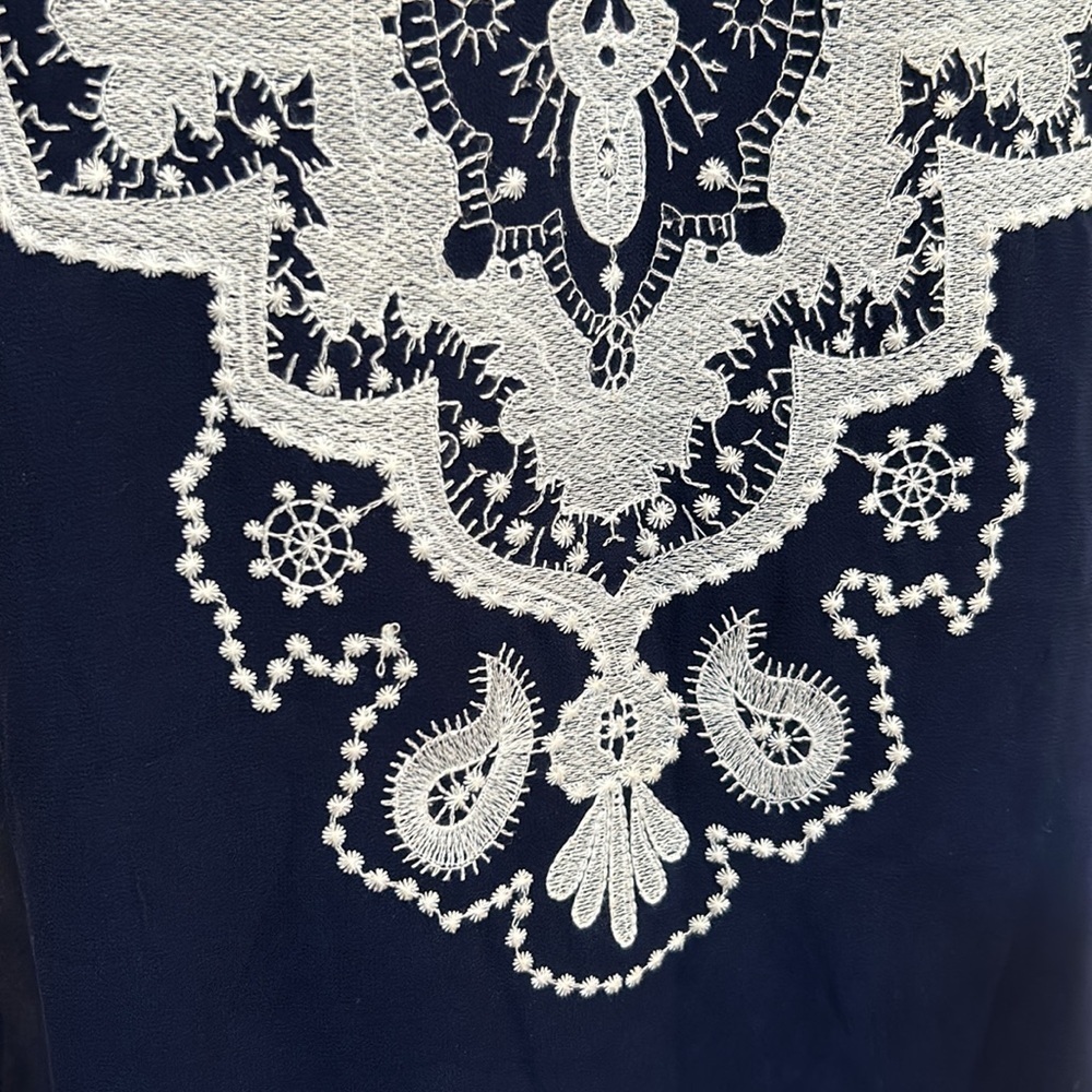 Aniina Anthropologie Navy Blue White Lace Halter Dress Small - Picture 5 of 6